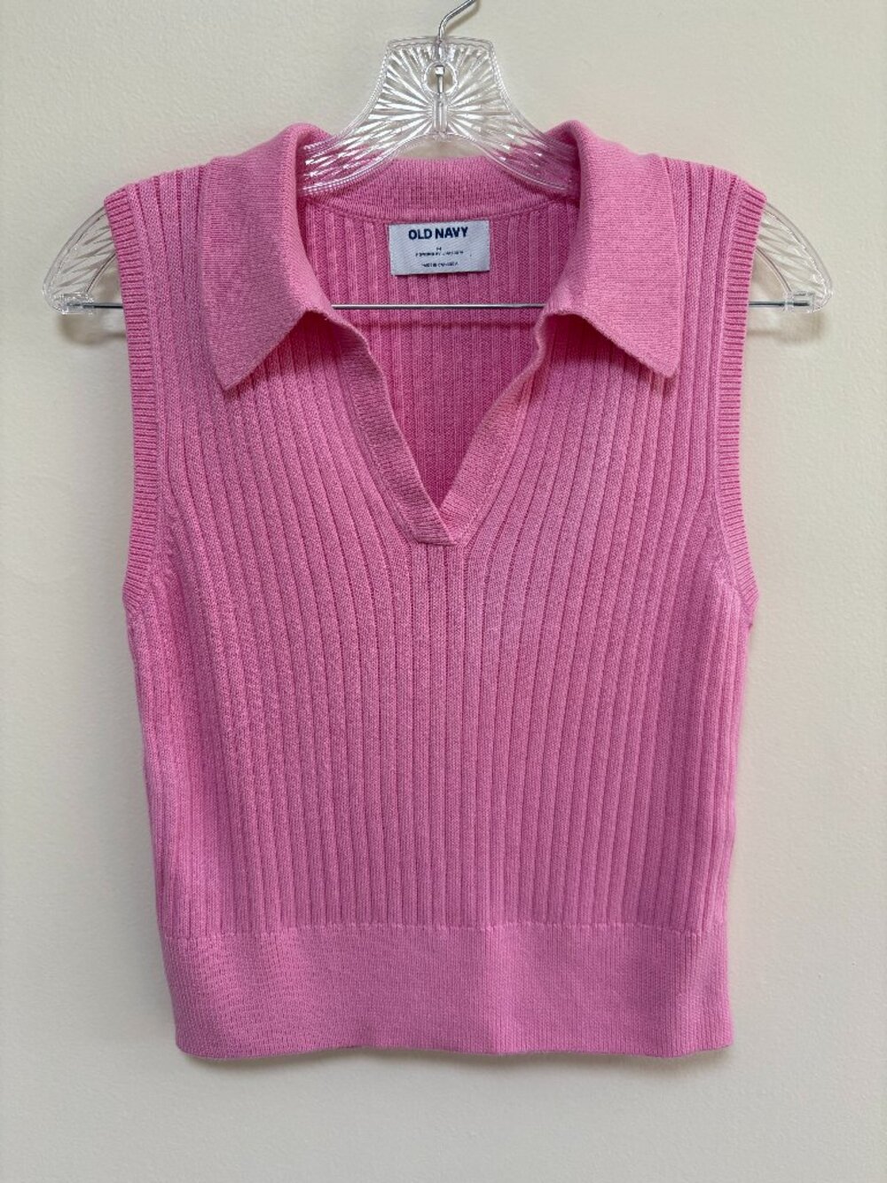 Old Navy Pink Ribbed V Neck Polo Sweater Vest Top